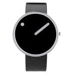 Picto 43370-4120S Steel Watch Medium with Black Dial Black Leather Strap
