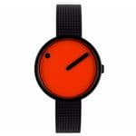 Picto 43373-1012 Black Steel Watch Small Orange Dial Black Mesh Band