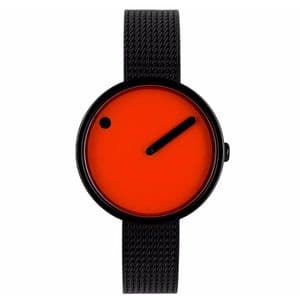 Picto 43373-1012 Black Steel Watch Small Orange Dial Black Mesh Band