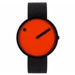 Picto 43374-1020 Black Steel Watch Medium Orange Dial Black Mesh Band