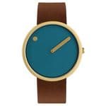 Picto 43376-4720MG Gold Watch with Dusty Blue Dial Brown Leather Strap