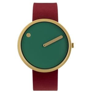 Picto 43377-4320MG Gold Watch with Dusty Green Dial Red Leather Strap