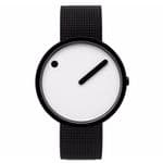 Picto 43379-1020 Black Steel Watch Medium with White Dial Black Mesh Band