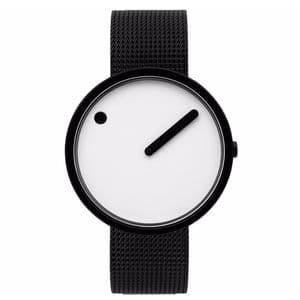 Picto 43379-1020 Black Steel Watch Medium with White Dial Black Mesh Band