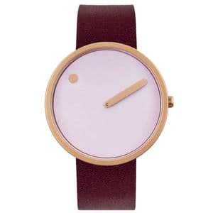 Picto 43382 Gold Watch Medium with Pink Dial Burgundy Leather Strap