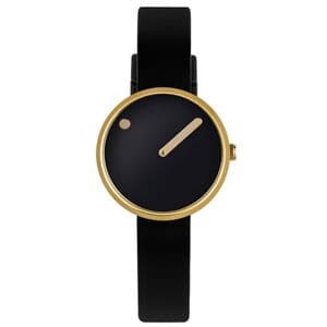 Picto 43385-0112G Gold Steel Watch Small Black Dial Black Silicone Strap