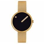 Picto 43385-0912 Gold Steel Watch Small with Black Dial Gold Mesh Band