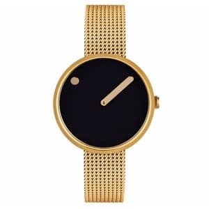 Picto 43385-0912 Gold Steel Watch Small with Black Dial Gold Mesh Band