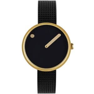 Picto 43385-1012 Gold Steel Watch Small with Black Dial Black Mesh Band