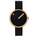 Picto 43385-4112G Gold Small Watch with Black Dial Black Leather Strap