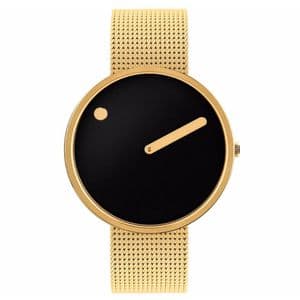 Picto 43387-0920 Gold Steel Watch Medium with Black Dial Gold Mesh Band