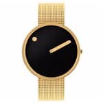 Picto 43387-0920 Gold Steel Watch Medium with Black Dial Gold Mesh Band