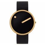 Picto 43387-1020 Gold Steel Watch Medium with Black Dial Black Mesh Band