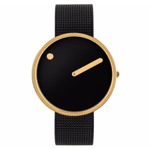 Picto 43387-1020 Gold Steel Watch Medium with Black Dial Black Mesh Band