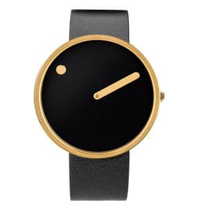 Picto 43387-4120G Gold Medium Watch Black Dial Black Leather Strap