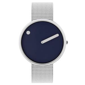 Picto 43393-0820 Steel Watch Medium with Navy Dial Steel Matt Mesh Band