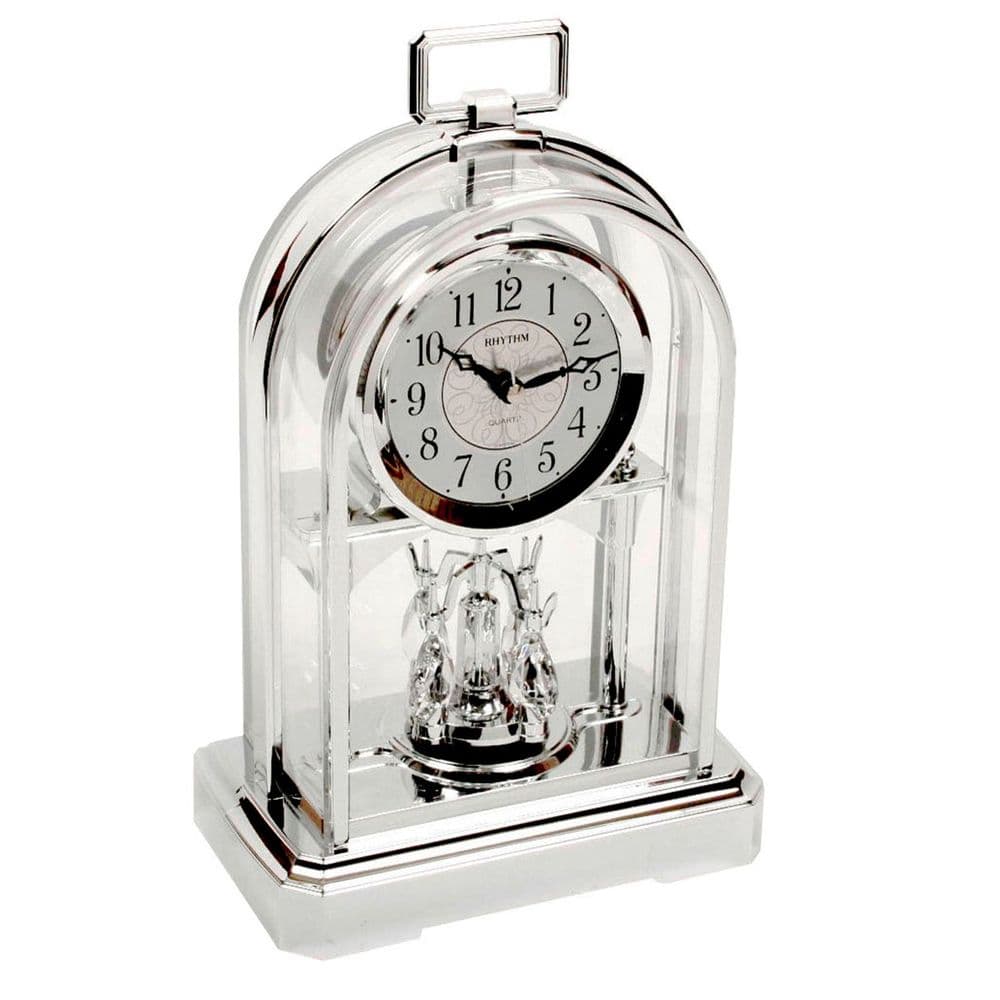 Rhythm Chrome Arched Mantel Clock with Rotating Pendulum 4SG744WR19