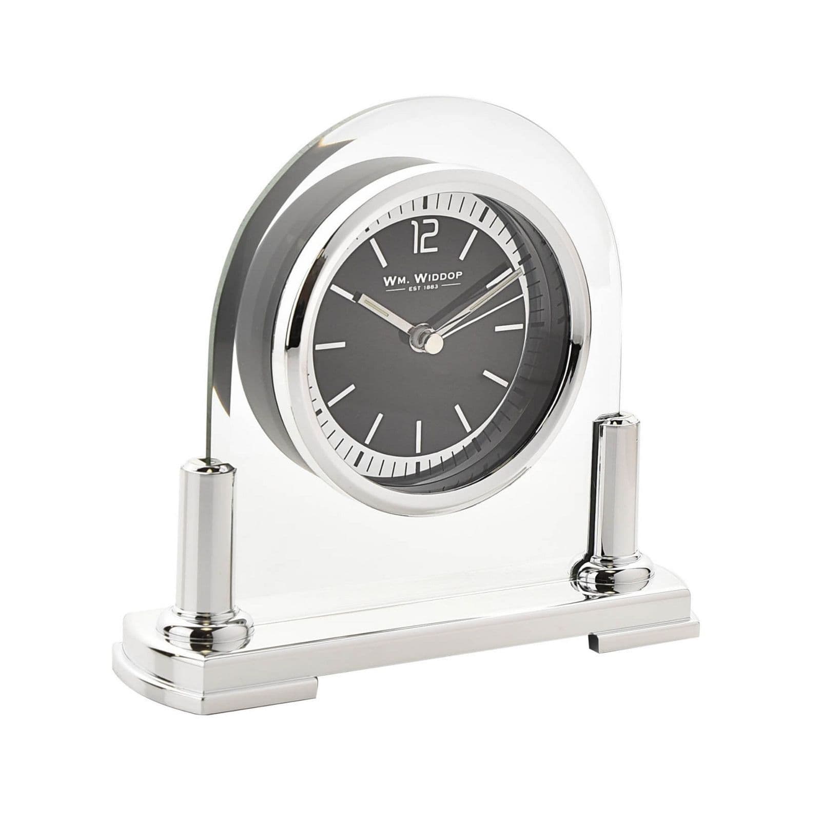 Widdop Arched Glass Silver Quartz Table Clock W2717