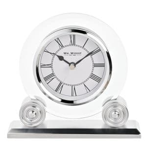 Widdop Glass and Silver Quartz Table Clock W3433