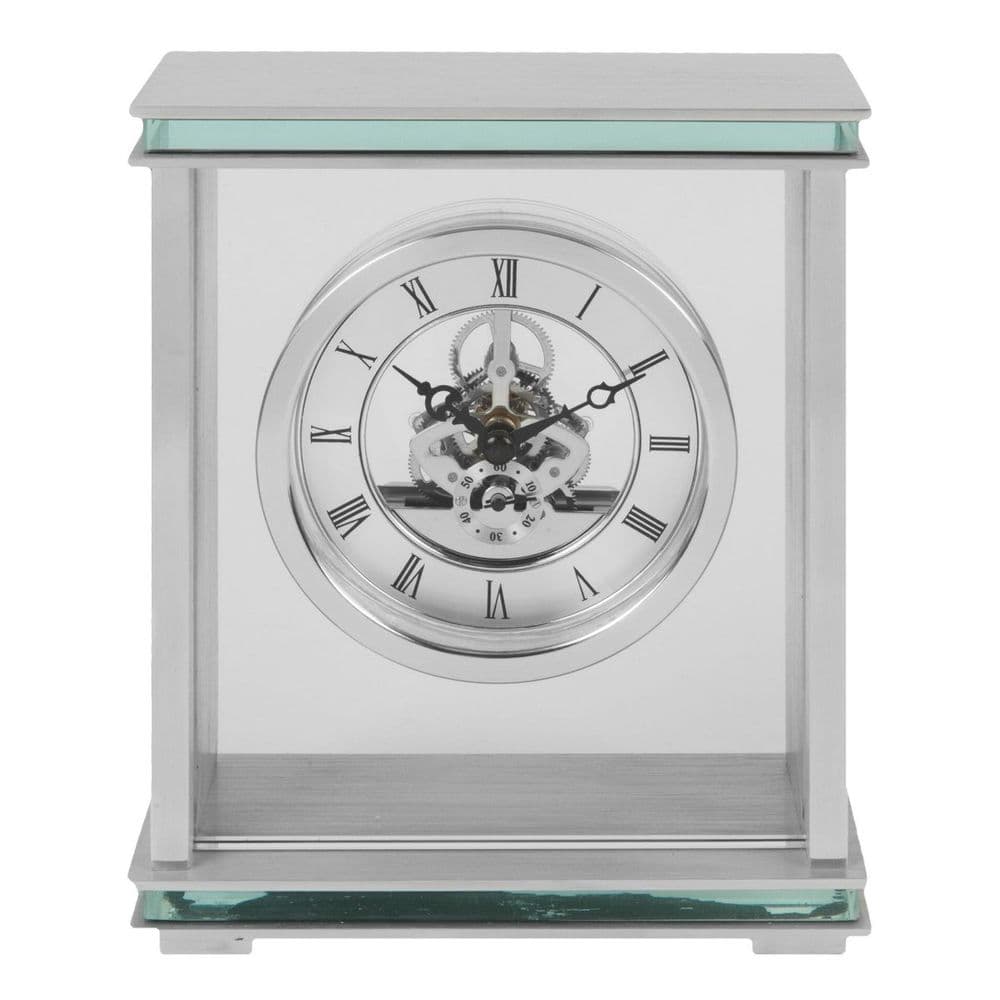 Widdop Silver Mantel Clock with Glass and Skeleton Dial W2842