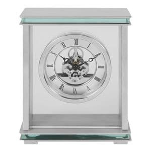 Widdop Silver Mantel Clock with Glass and Skeleton Dial W2842
