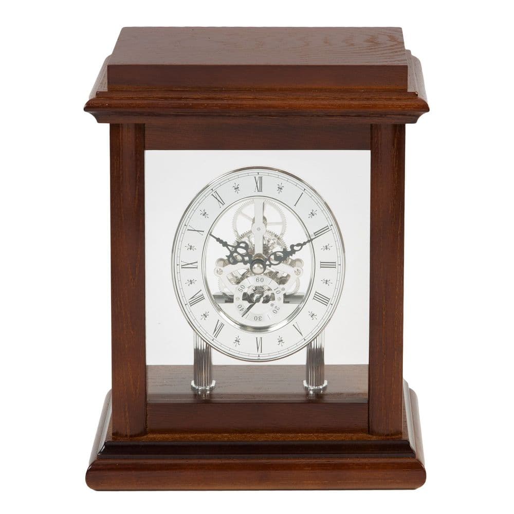 Widdop Skeleton Mahogany Wood Finish 26CM Mantel Clock W2602