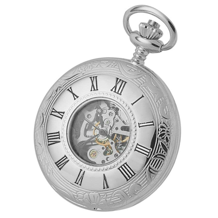 Orologio Da Tasca Scheletro Woodford Twin-Lid Hunter 17 Rubinetti Cromato Con Catena