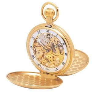 Woodford Gold Plated Twin Lid Skeleton Pocket Watch 1014