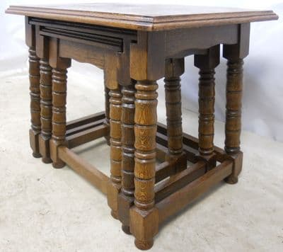 Antique Jacobean Style Heavy Oak Nest of Three Coffee Tables - SOLD