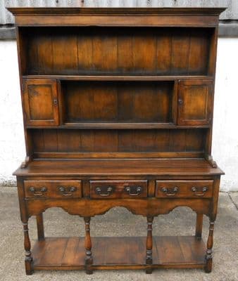 Antique Jacobean Style Oak Welsh Dresser with Rack