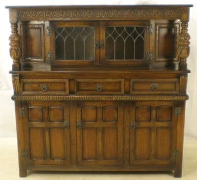 Antique Style Carved Oak Court Cupboard by Old Charm - SOLD