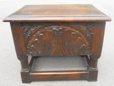 Antique Style Carved Oak Slipper Box