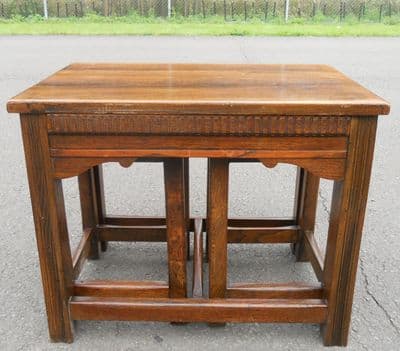 Antique Style Nest of Three Oak Coffee Tables