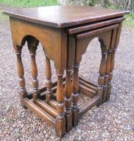 Antique Style Oak Nest of Three Coffee Tables