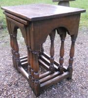 Antique Style Oak Nest of Three Coffee Tables