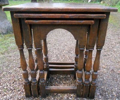 Antique Style Oak Nest of Three Coffee Tables