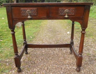 Antique Style Oak Two Drawer Side Table
