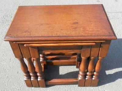 Antique Tudor Style Oak Nest of Three Coffee Tables