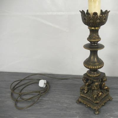 Brass Column Table Lamp with Cherub Base