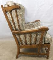 Carved Elm Upholstered Wing Armchair Old Colonial Range by Ercol