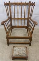 Carved Elm Upholstered Wing Armchair Old Colonial Range by Ercol