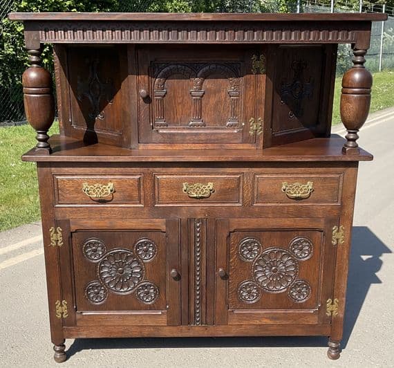 Carved Oak Panelled Court Cupboard