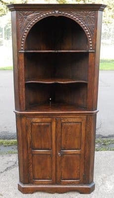 Carved Oak Standing Corner Cupboard