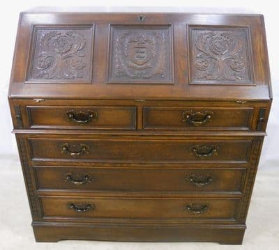 Carved Oak Writing Bureau by Jaycee - SOLD