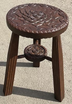 Circular Top Carved Oak Stool