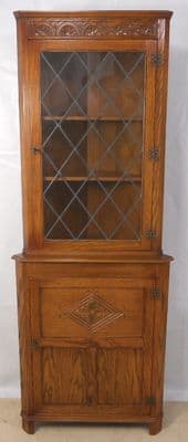 Double, Oak Standing Corner Display Cabinet Storage Cupboard by Jaycee