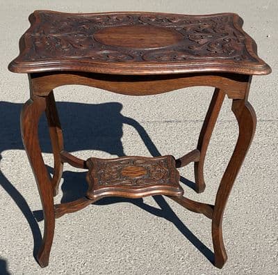 Edwardian Carved Top Oak Occasional Table