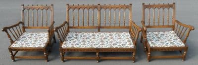 Ercol Elm Framed Three Piece Upholstered Lounge Suite