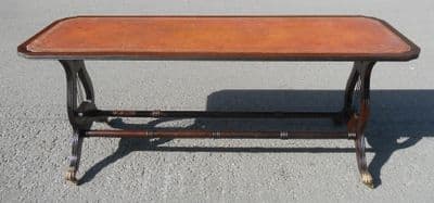 Extra Long Leather Top Mahogany Coffee Table