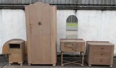 Five Piece Deco Style Limed Oak Bedroom Suite